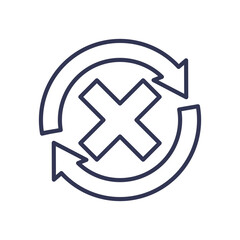 Circular arrows with an X symbolize reversal or cancellation.