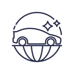 Outline of a car with sparkles, symbolizing cleanliness and shine.