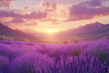 Fototapeta premium Serene Lavender Fields at Sunset