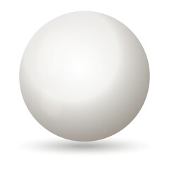 Glass white ball or precious pearl. Glossy realistic ball, 3D sphere. Abstract vector illustration highlighted on a white background. Big metal bubble with shadow