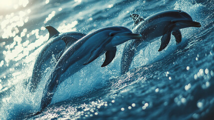 Delfiny skaczące nad wodą, tapeta generative ai 