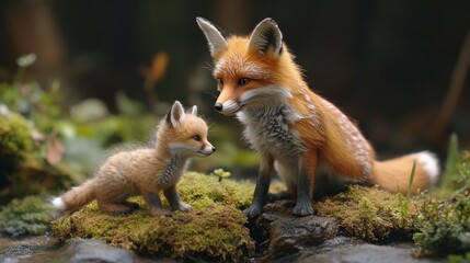 Naklejka premium Fox Family in the Woods