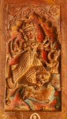 Carved sculpture of Goddess Kali on Ganesh Bagh Temple, located in Chitrakoot, Madhya Pradesh