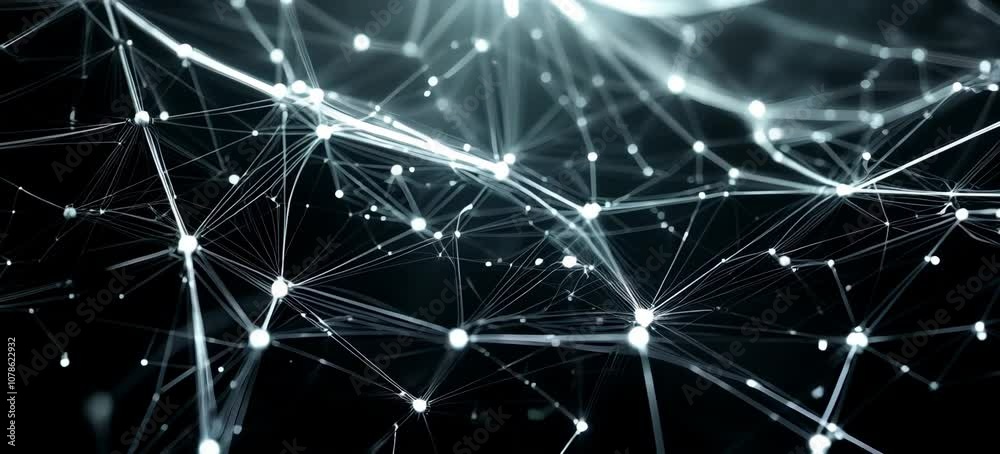 Aufkleber Abstract networking connect structure on dark background. Technology wireless server communication system. Team social linked global digital database. Generative video AI technology.	
