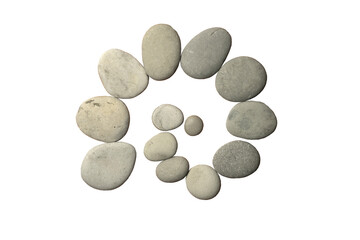 Balanced zen stones isolated. Relax stacked stones on empty white background. 