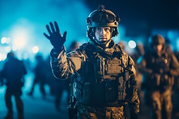 Police special force with full tactical gear.