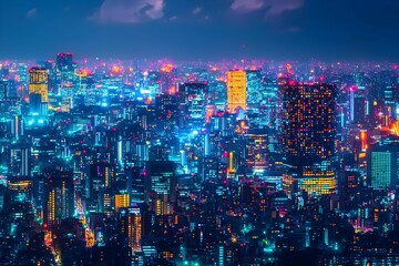 Vibrant cityscape at night showcasing lights and skyscrapers