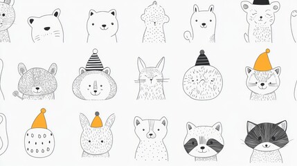 Line Art Collection of Cute Animals