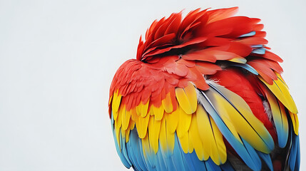 Obraz premium Dynamic Macaw Bird Showcased with Multi-Colored Feathers Against a Solid White Background for Cheerful Wallpapers