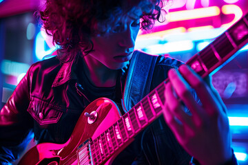 Obraz premium Generative AI Image of a Guitarist Performing with Acoustic Guitar