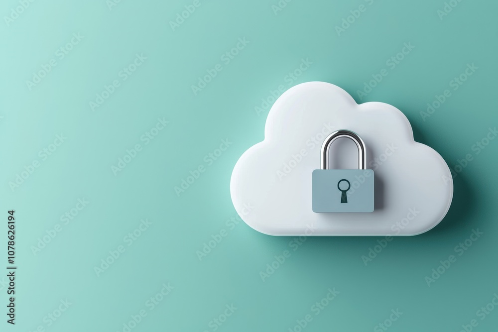 Poster a digital cloud symbol with a padlock representing secure data storage and protection. ideal for con