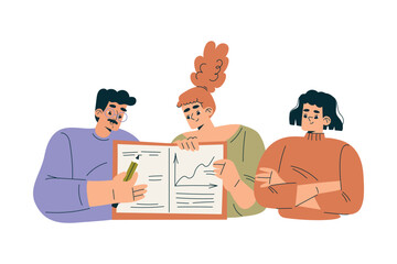 Productive Team with Business Man and Woman Work Together Vector Illustration