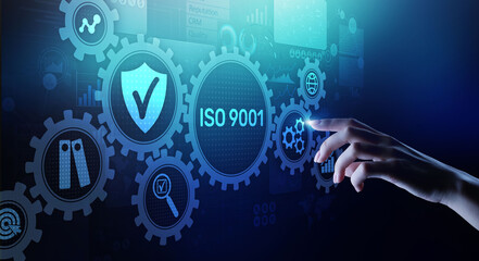 ISO 9001 Standards quality control business technology concept on virtual screen.