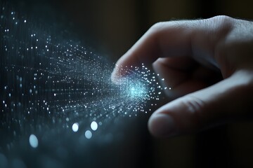 Hand interacting with AI technology, representing the digital future, innovation, and artificial intelligence, ideal for technology and futuristic themes
