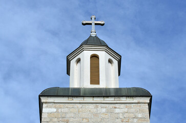 Church steeple with blue sky