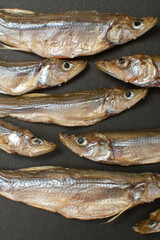 A dried smoked fish smelt	