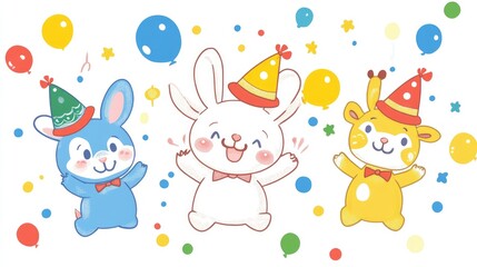 Naklejka premium Cute Animals Celebrating Together with Joyful Expressions
