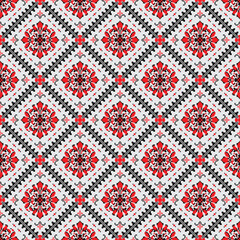 The pixel fabric pattern is a grid of floral patterns.