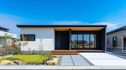 シンプルな日本の平屋住宅、戸建て住宅
