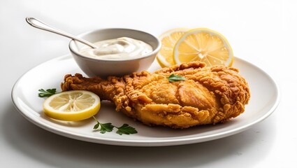 Crispy golden fried chicken on a white plate