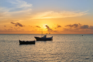 sunset time on the Stagnone of Marsala, in Sicily in the province of Trapani