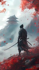 Naklejka premium Samurai Warrior in the Mountains