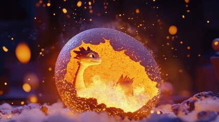Naklejka premium Magical Baby Dragon Hatching from Egg