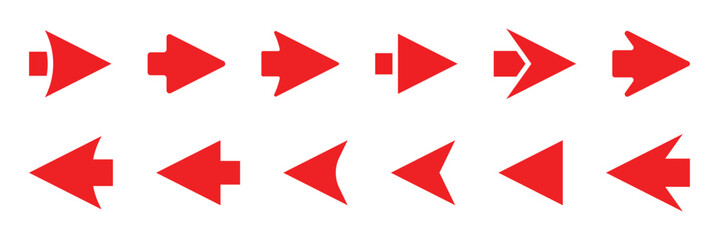 Red arrow icon. Collection of Red Arrows in Various Directions.