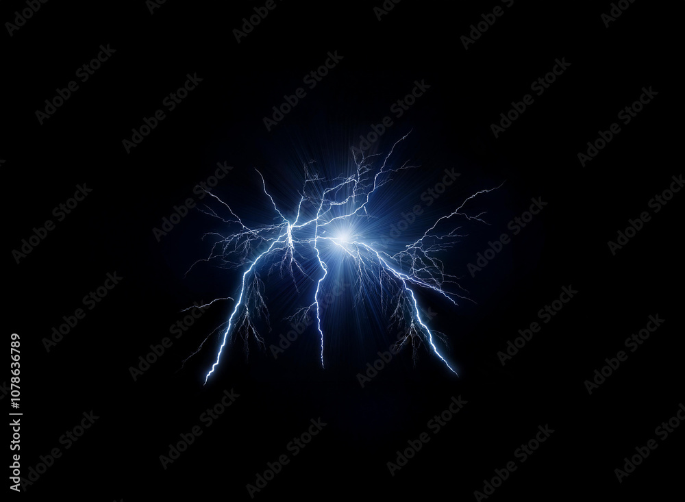 Aufkleber a vibrant blue lightning bolt erupts from a central point, casting branching tendrils of light again
