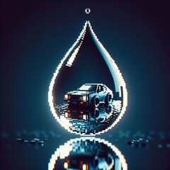 Pixelated Drop A pixel art rendition of a car reflected in a wat