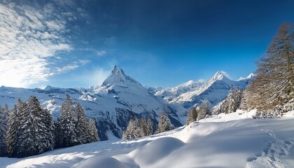 Stunning panoramic view of the Swiss Alps from the top of the Schilthorn mountain in the Jungfrau region of the country
