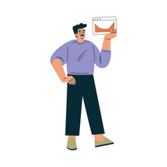 Man Character with Chart Window as Productive Team Member Vector Illustration