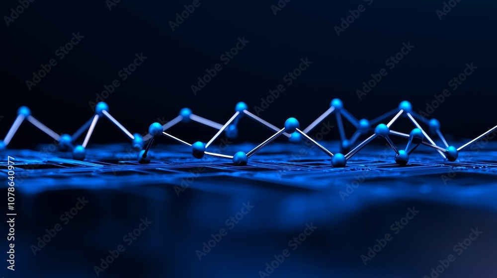 Poster conceptualization of quantum computing. blue circuit board background in a futuristic style.