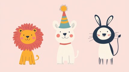 Obraz premium Adorable Set of Cartoon Animals for Kids