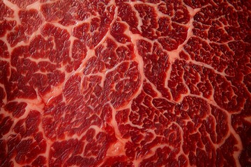 Premium Marbled Wagyu Beef Slice Close-Up, Showcasing Fine Texture and Richness of High-Quality Beef. Suitable for Culinary Photography, Recipe Development, or Meat Lover Content