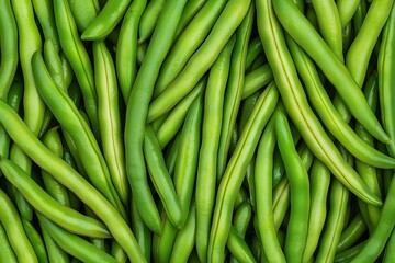 Fresh Green Beans Piled in a Close-Up, Capturing Crisp Texture and Vibrant Green Color. Ideal for Farm-to-Table Promotions, Vegetable Recipes, or Health-Focused Ads