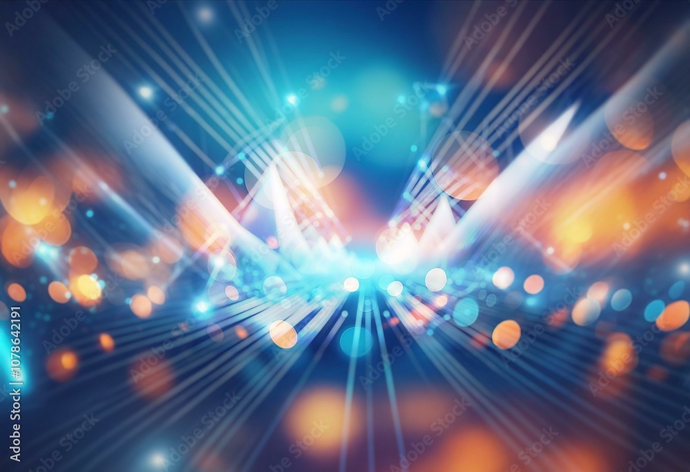 Poster abstract digital landscape with blue and white glowing lines converging into a vanishing point.