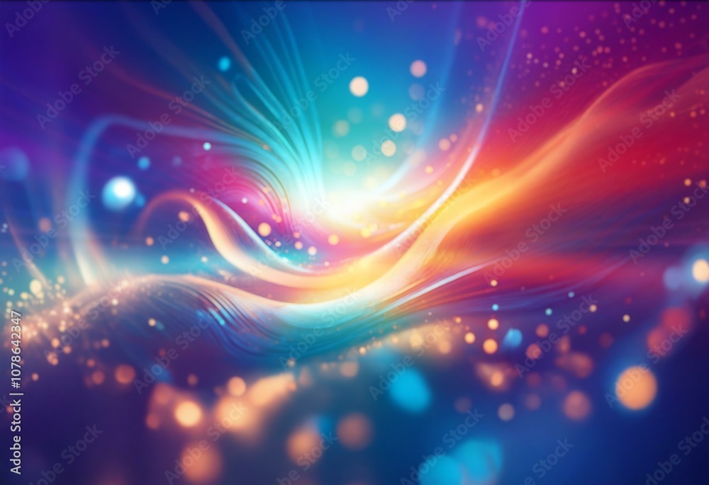 Aufkleber Abstract background with blue and orange flowing lines and bokeh lights.