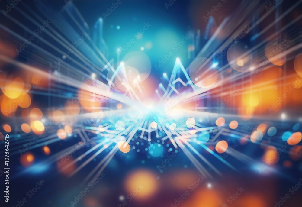 Poster Abstract digital lines and shapes create a futuristic city scape with a glowing blue light in the center.