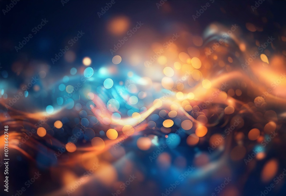 Aufkleber Abstract background with glowing waves and bokeh lights.