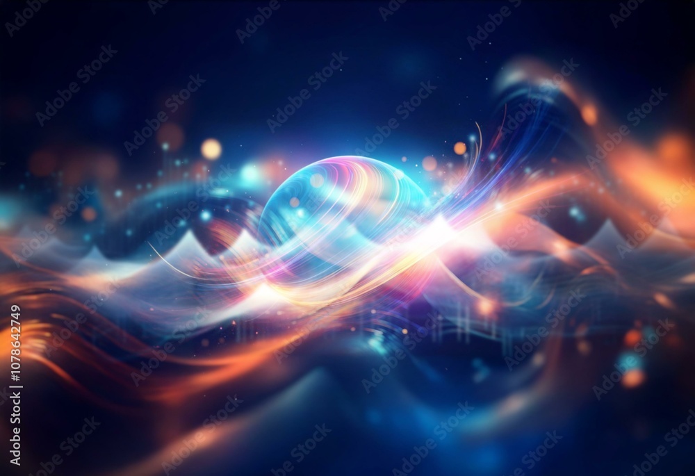 Poster Abstract background with glowing waves and bokeh lights.