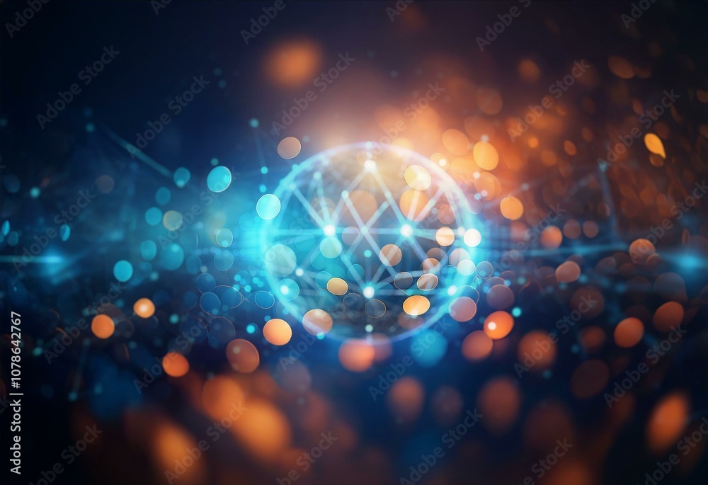 Fototapete A glowing sphere with lines and dots connected in a web-like structure against a dark blue background.