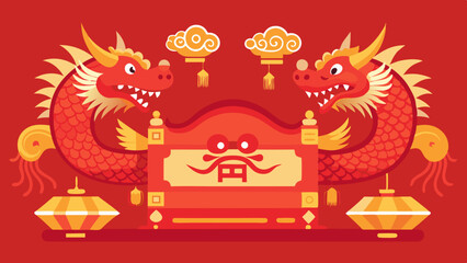   Chinese New Year,   Golden Red Dragon and Snake Design for Chinese New Year Celebration