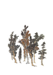 set of trees in Chinese traditional painting style.