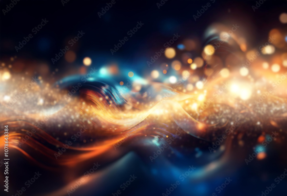 Aufkleber Abstract background with glowing waves and bokeh lights.