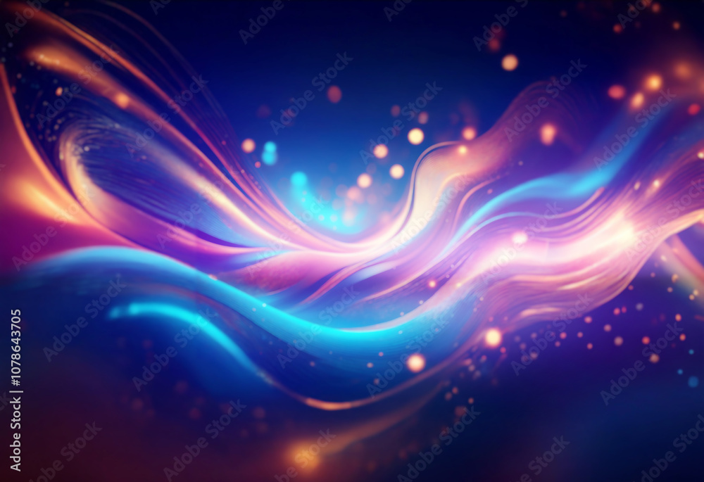 Poster Abstract glowing waves and bokeh on a dark background.