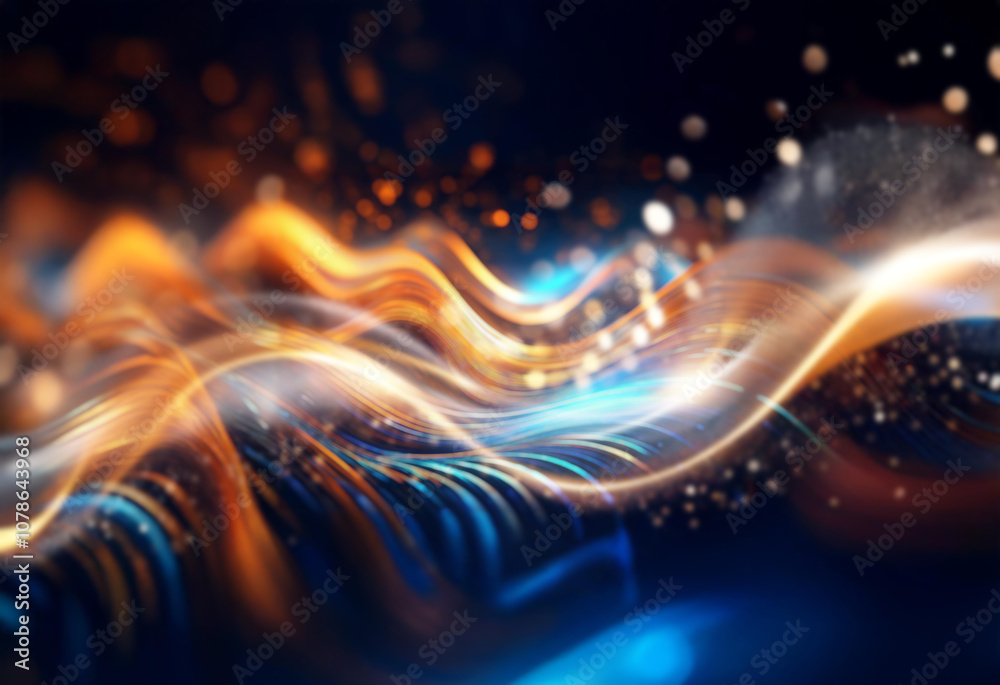 Aufkleber Abstract digital background with glowing waves in shades of blue and orange.