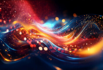 Obraz premium Abstract glowing waves with a dark background and blue and orange hues.