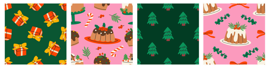 Colorful Christmas seamless pattern set