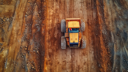 Aerial View of Construction Vehicle on Dirt Road 